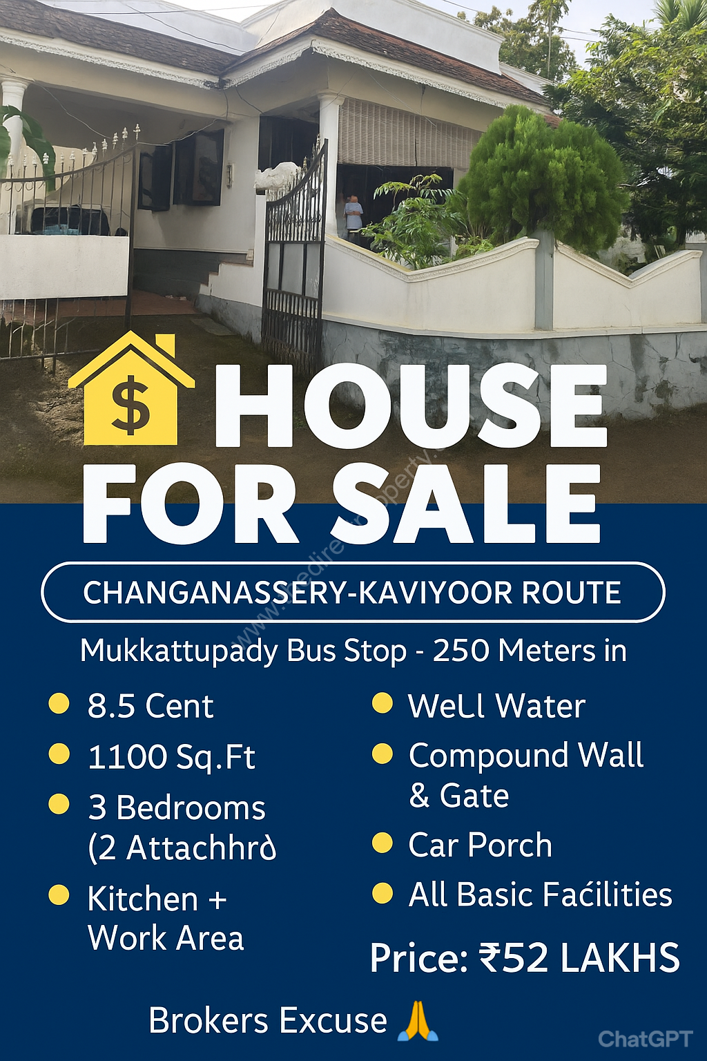 House for sale in Mukkattupady, Changanacherry