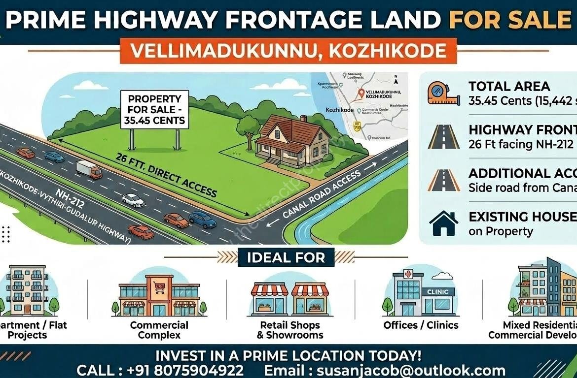 Prime Commercial Land with Highway Frontage for Sale – Vellimadukunnu, Kozhikode