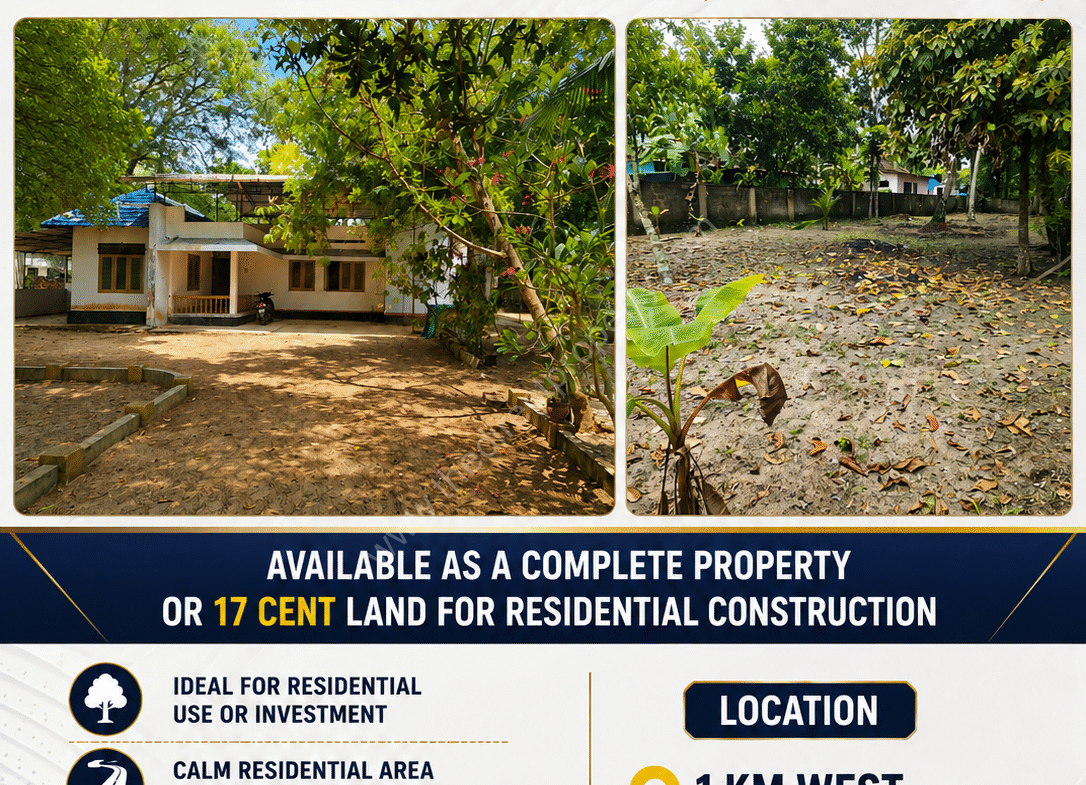 55 cent Land with house for sale [17 cent split] Punnapra, Alapluzha